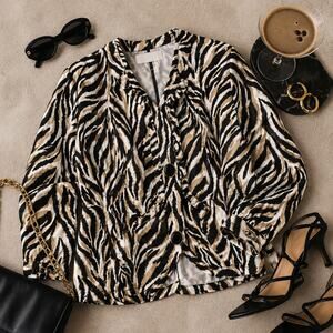 Animal Print Ruched Tie Front Blazer Jacket Women’s Medium Zebra Career